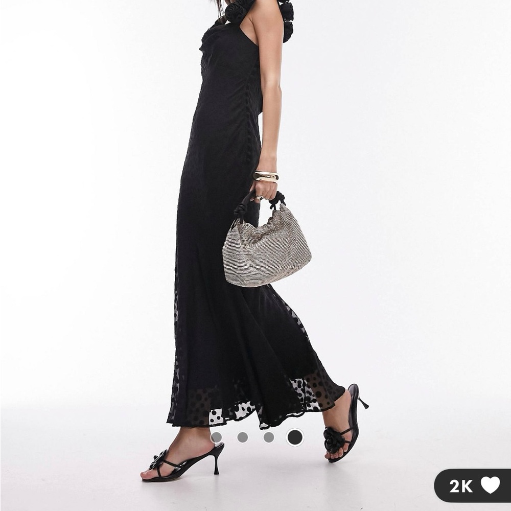 Super cute black gown from ASOS with low back and ruffles straps